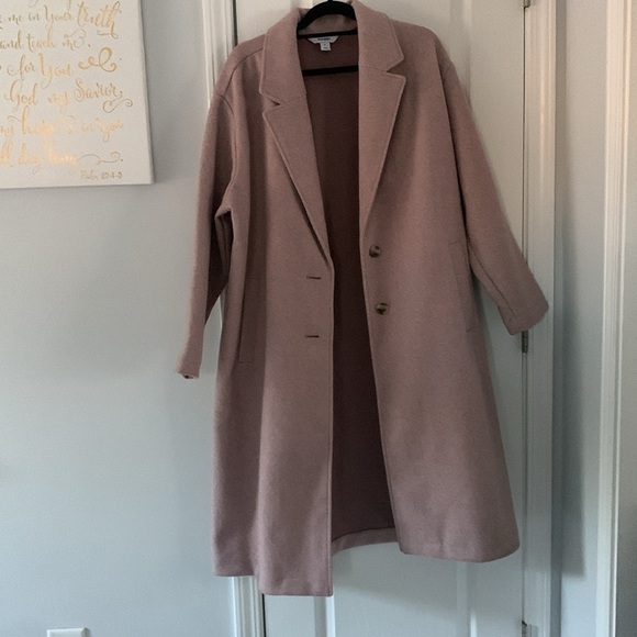 XL Old Navy Pink Soft Long Wool Over Mauve Overcoat Jacket‎ pea coat mid length - Picture 9 of 12
